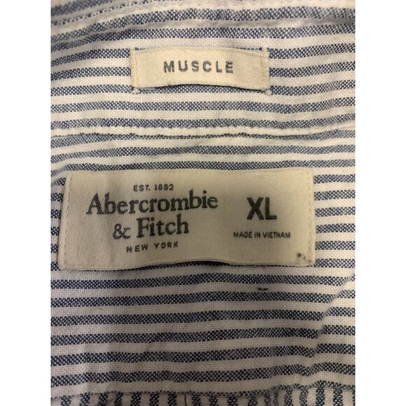 Abercrombie & Fitch Stripe Cotton Muscle Strip Button Down Shirt Size XL - Picture 4 of 8